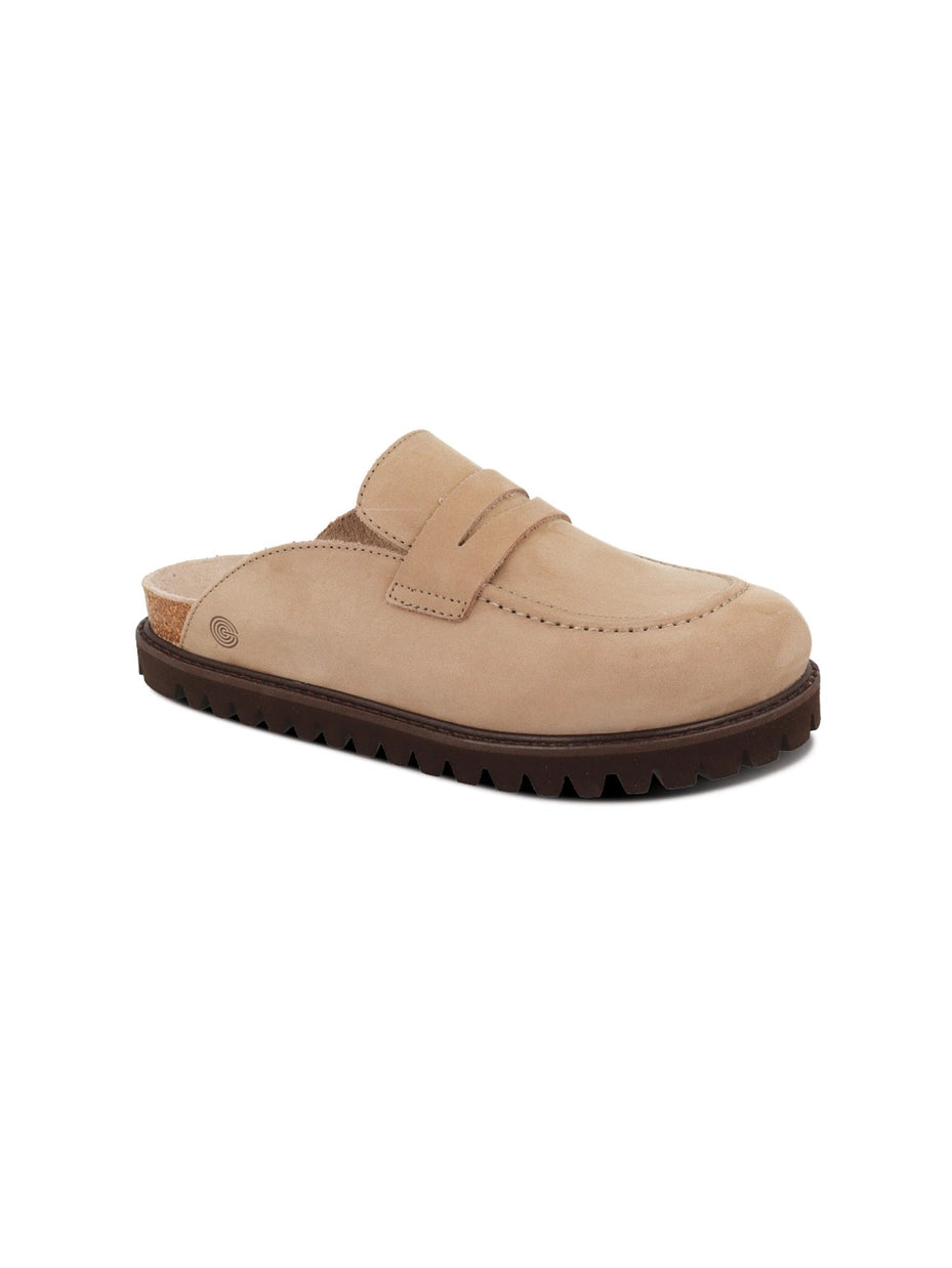 Lois Nubuck Taupe Gray Moccasin Style Unisex Clogs