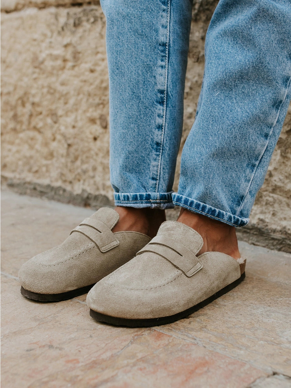 Lois Velour Taupe Unisex Clogs