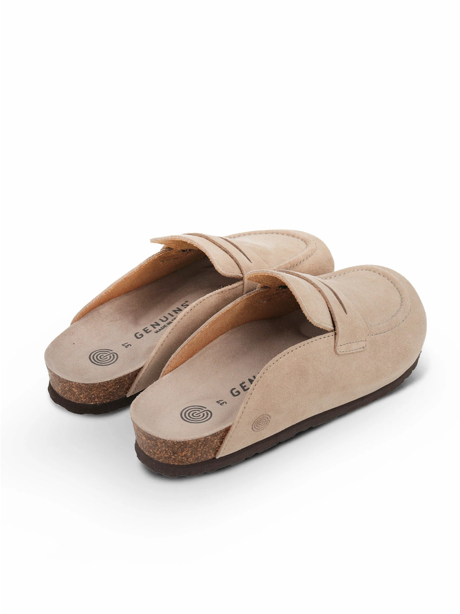 Lois Velour Leather Taupe Gray Mocassin Style Clogs With Mask