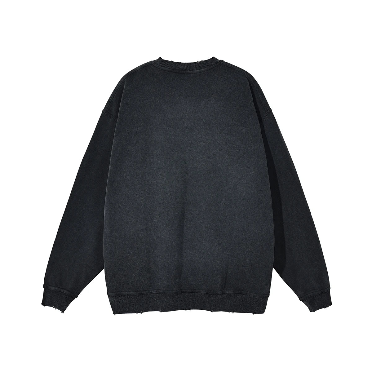 Black Oversized Vintage Round-neck Pullover