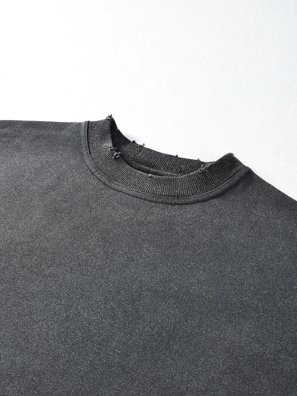 Black Oversized Vintage Round-neck Pullover