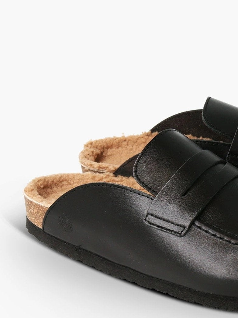 Lois Leather Black Moccasin Style Women Clogs