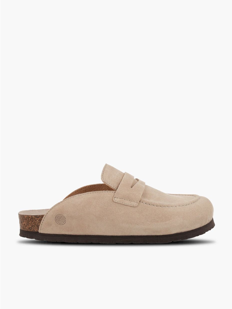 Lois Velour Leather Taupe Gray Mocassin Style Clogs With Mask