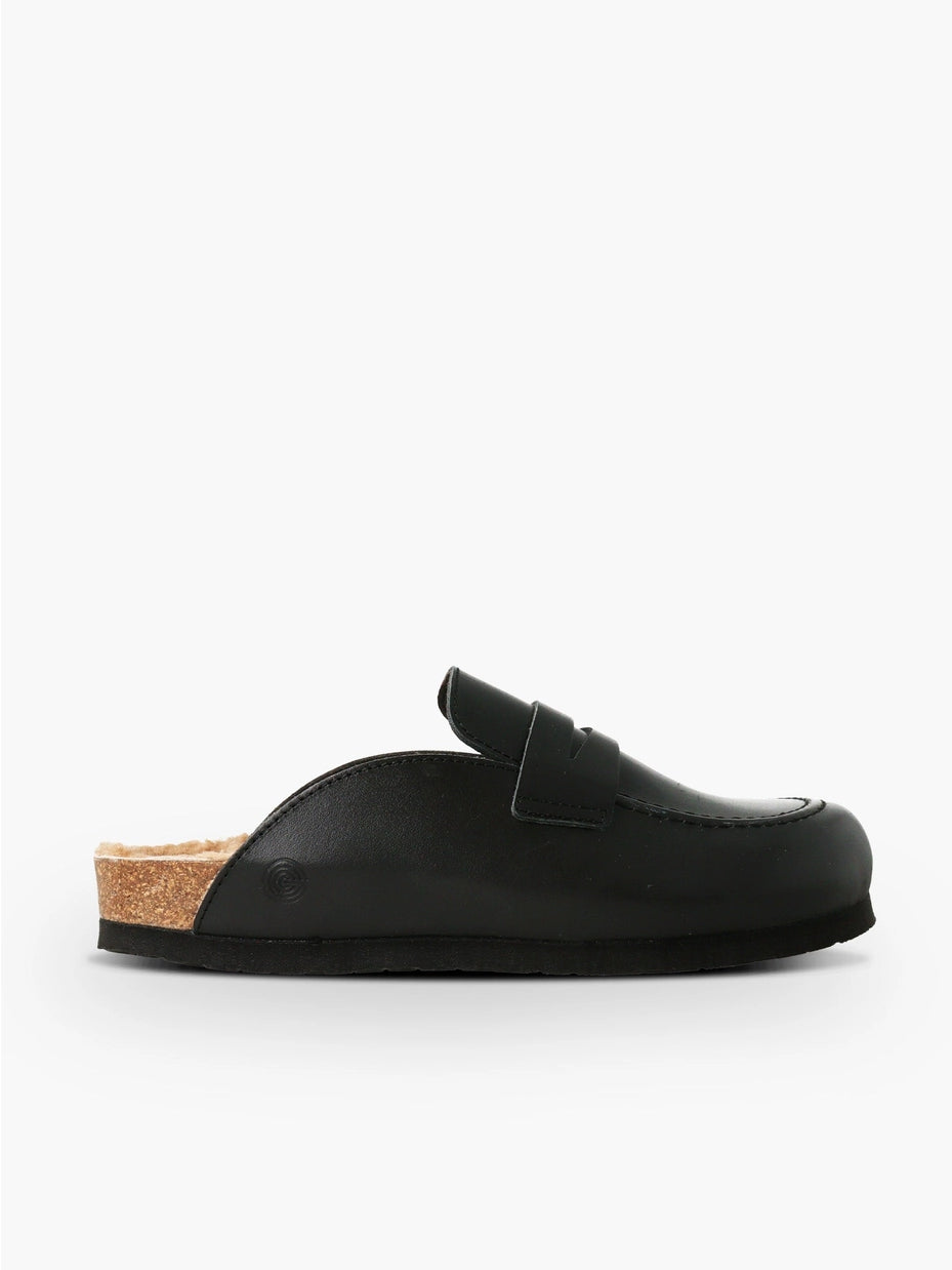 Lois Leather Black Moccasin Style Women Clogs