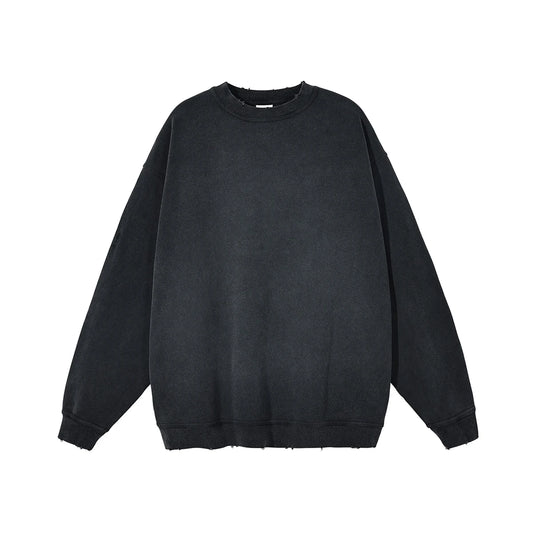 Black Oversized Vintage Round-neck Pullover