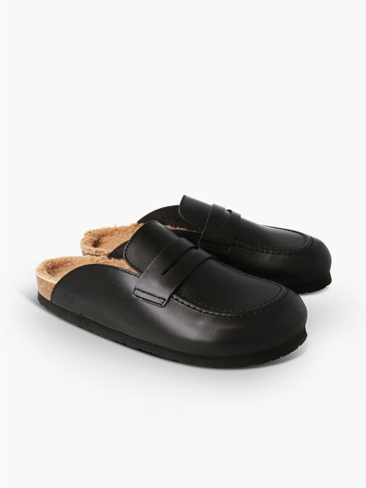 Lois Leather Black Moccasin Style Women Clogs