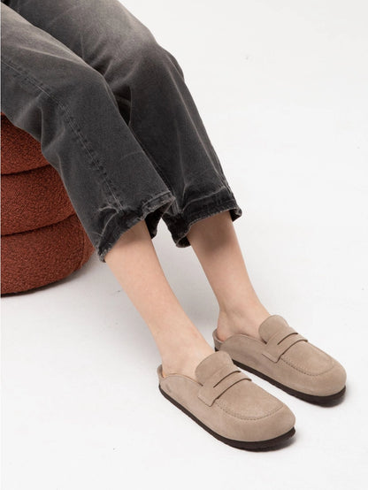 Lois Velour Leather Taupe Gray Mocassin Style Clogs With Mask