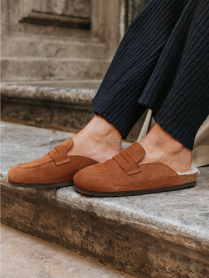 Lois Velour Camel Loaf-Style Unisex Clogs