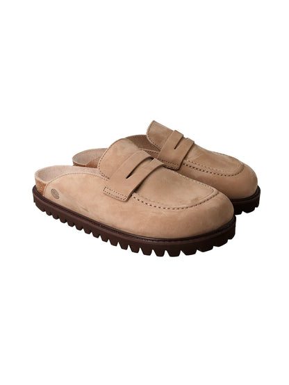 Lois Nubuck Taupe Gray Moccasin Style Unisex Clogs